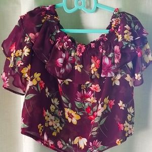 Bershka Off the Shoulder Ruffle Crop Top